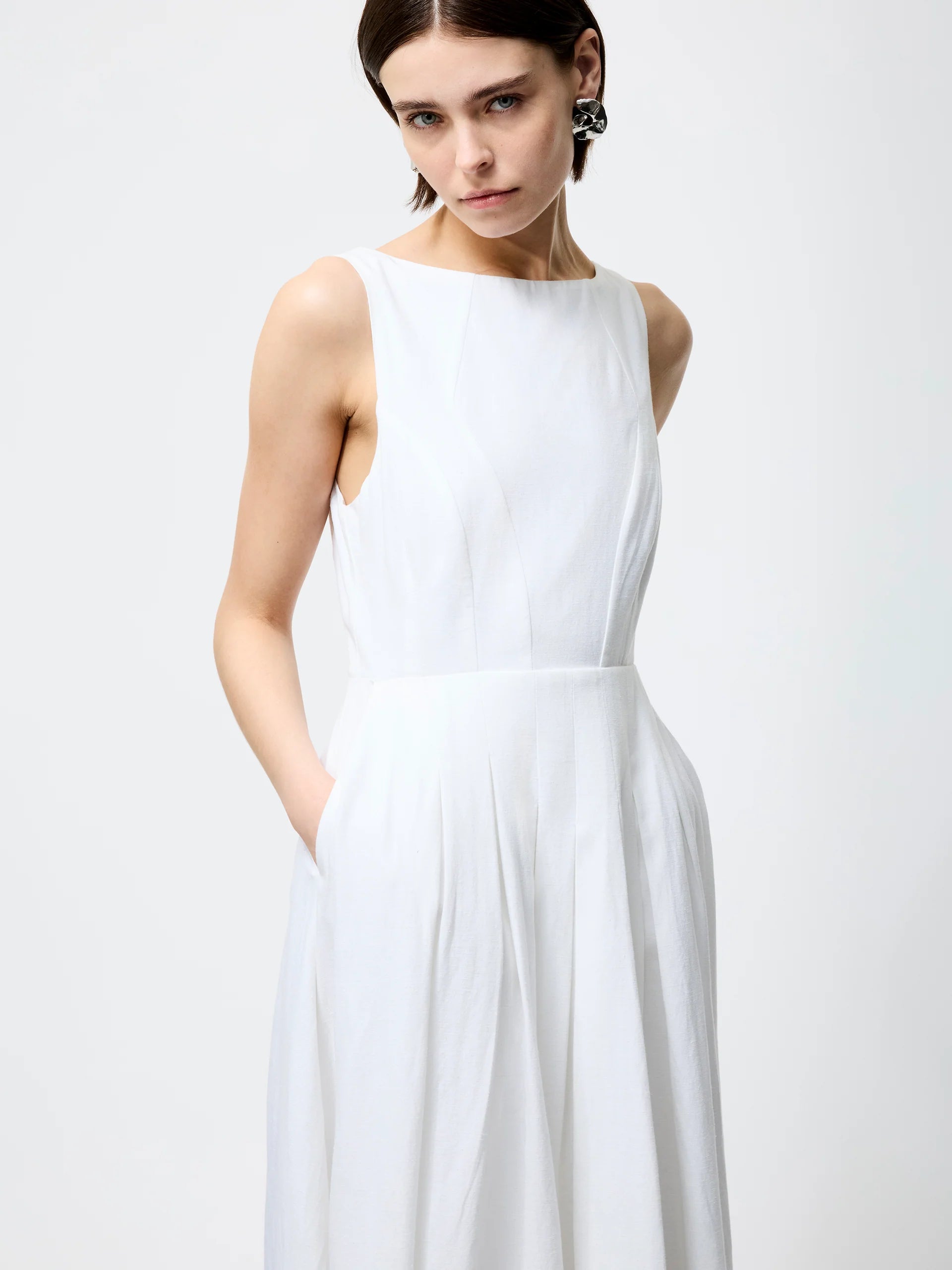 Ariette Linen Blend Sleeveless Midi Dress
