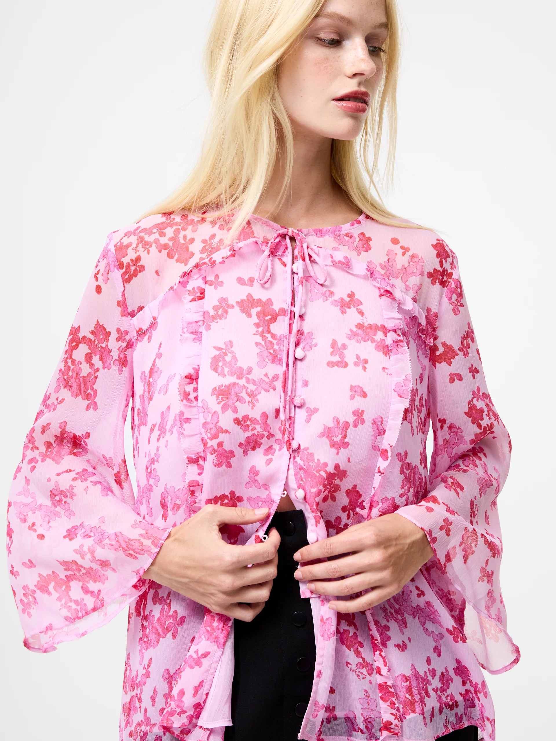 Isla Hallie Crinkle Tie Neck Top