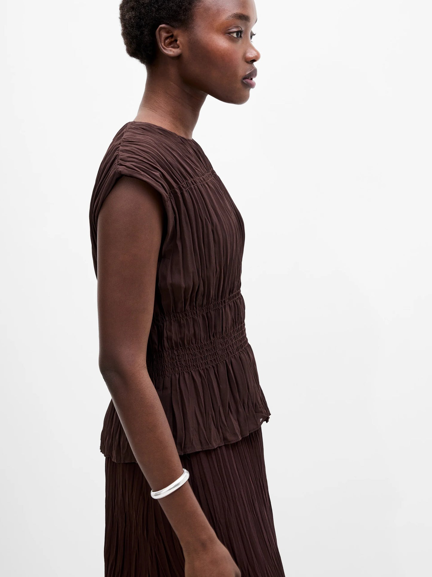 Saylor Pleated Georgette Sleeveless Top