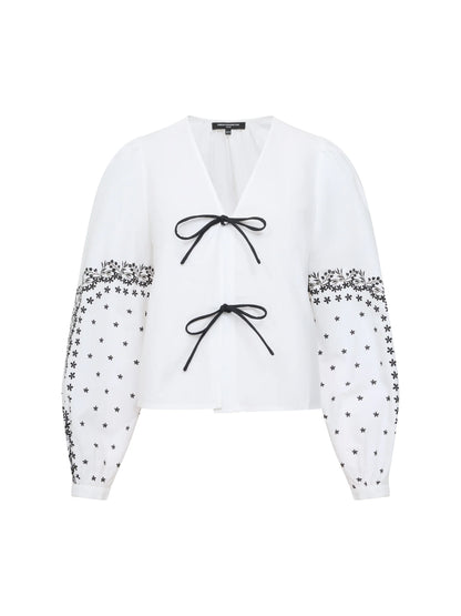 Cambria Cotton Floral Sleeve Tie Up Shirt