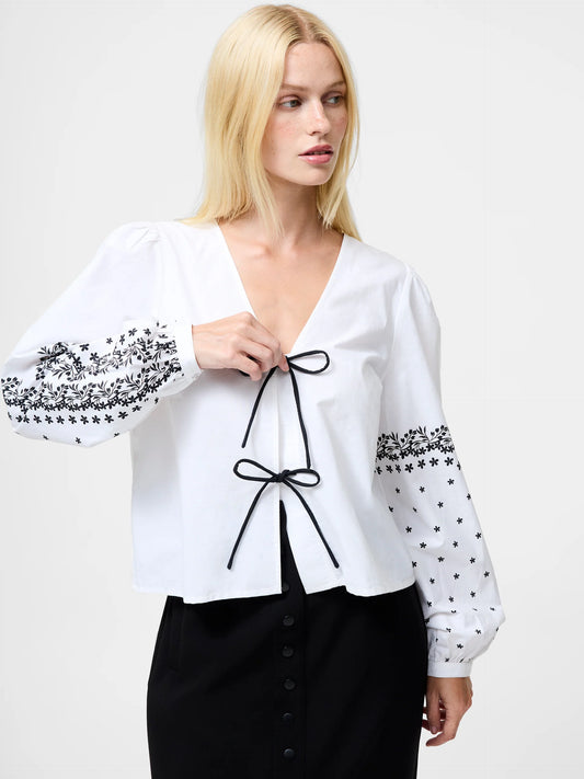 Cambria Cotton Floral Sleeve Tie Up Shirt