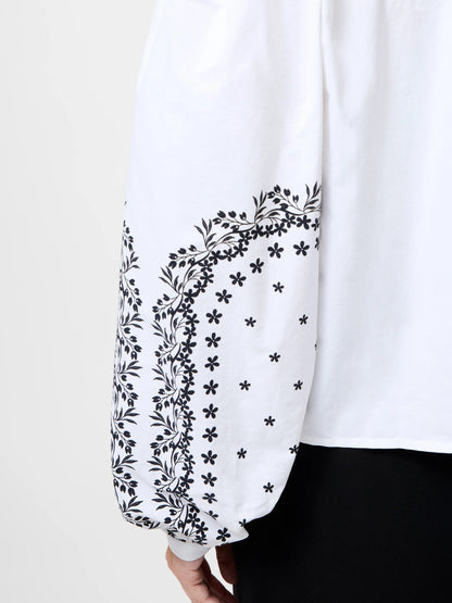 Cambria Cotton Floral Sleeve Tie Up Shirt
