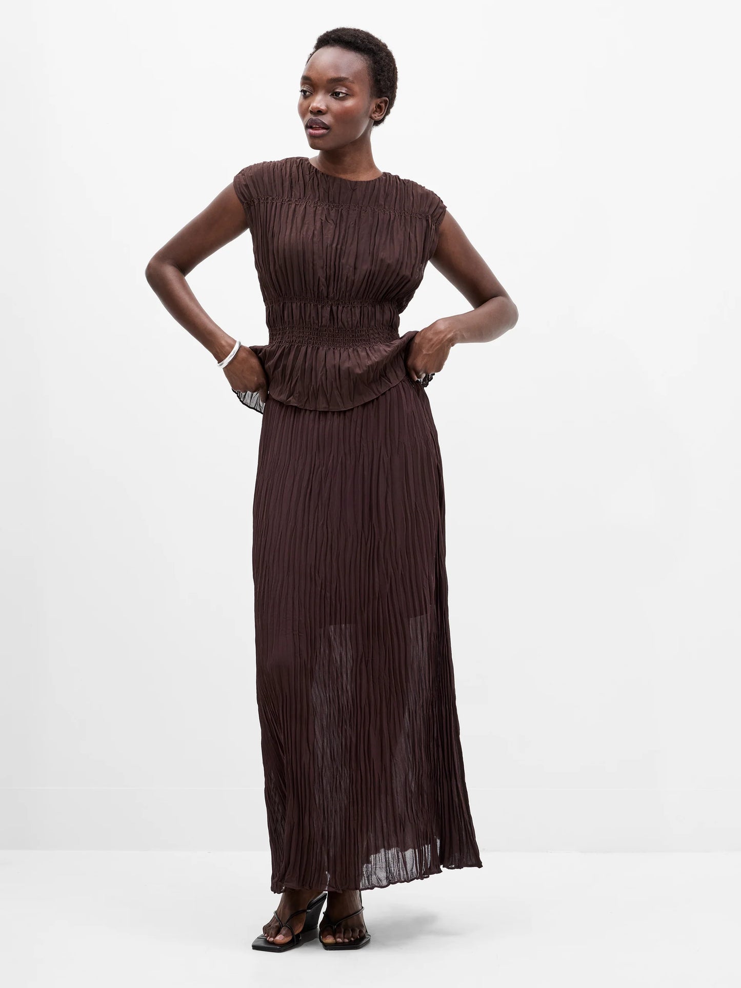 Saylor Pleated Overlay Maxi Skirt