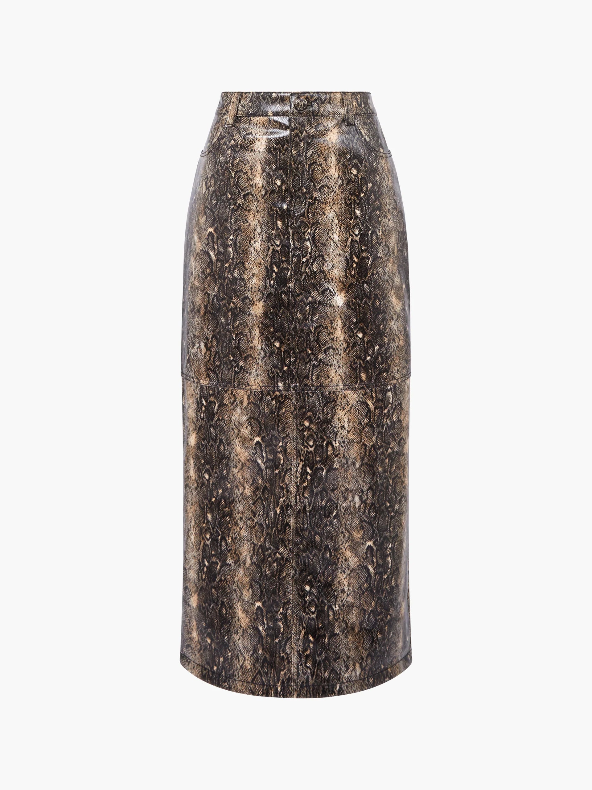 Brandy Snakeskin PU Midi Skirt