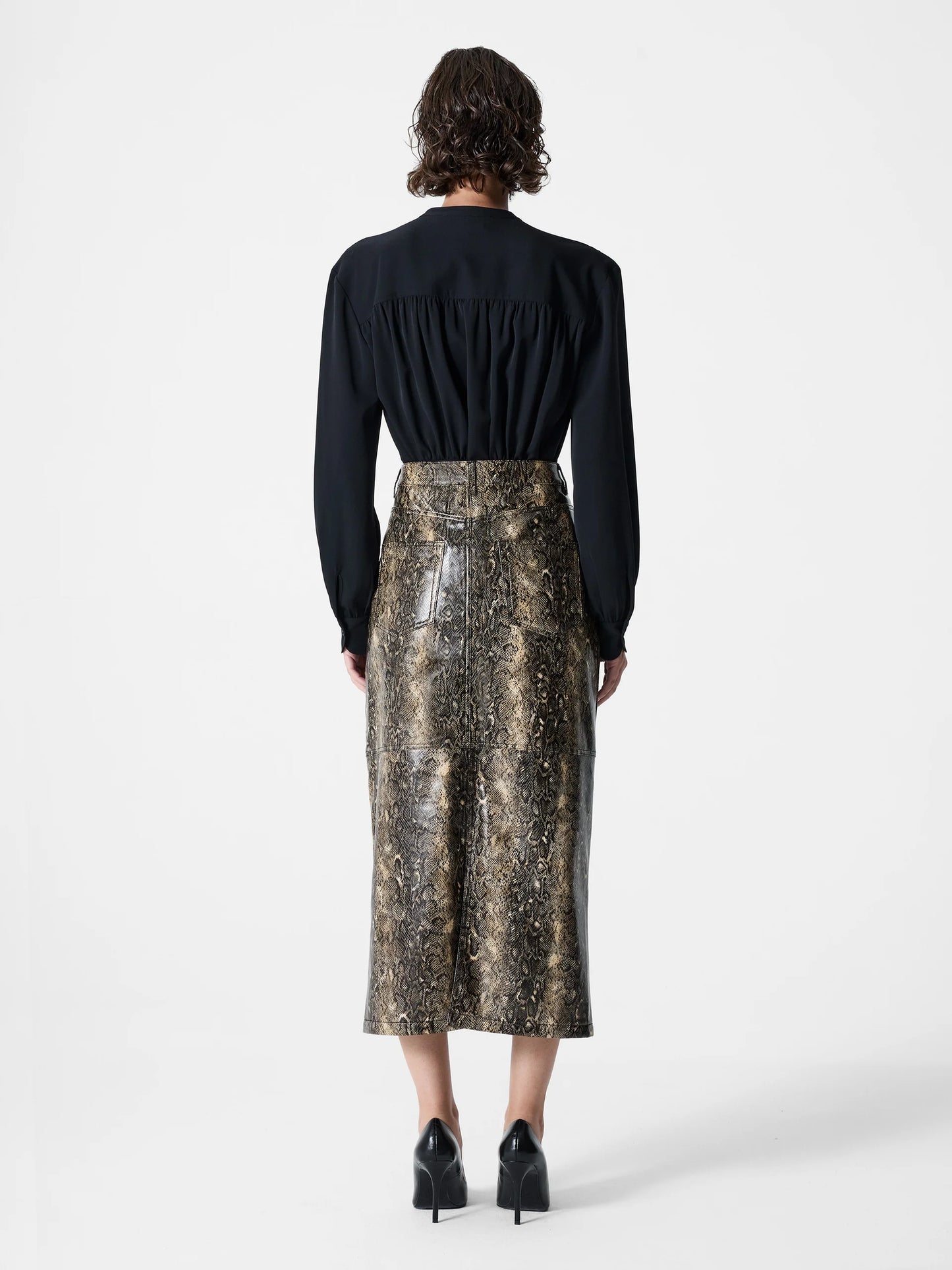 Brandy Snakeskin PU Midi Skirt