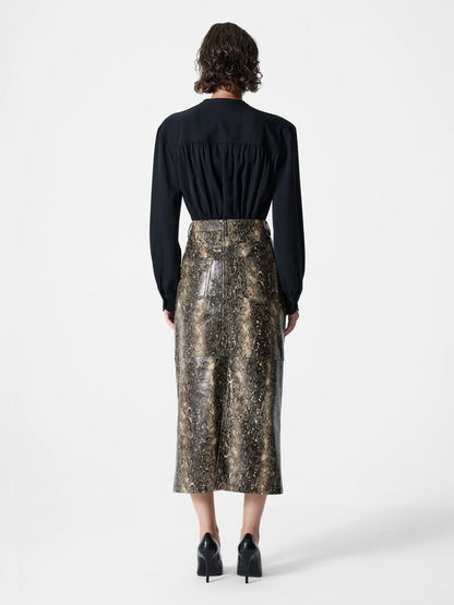 Brandy Snakeskin PU Midi Skirt