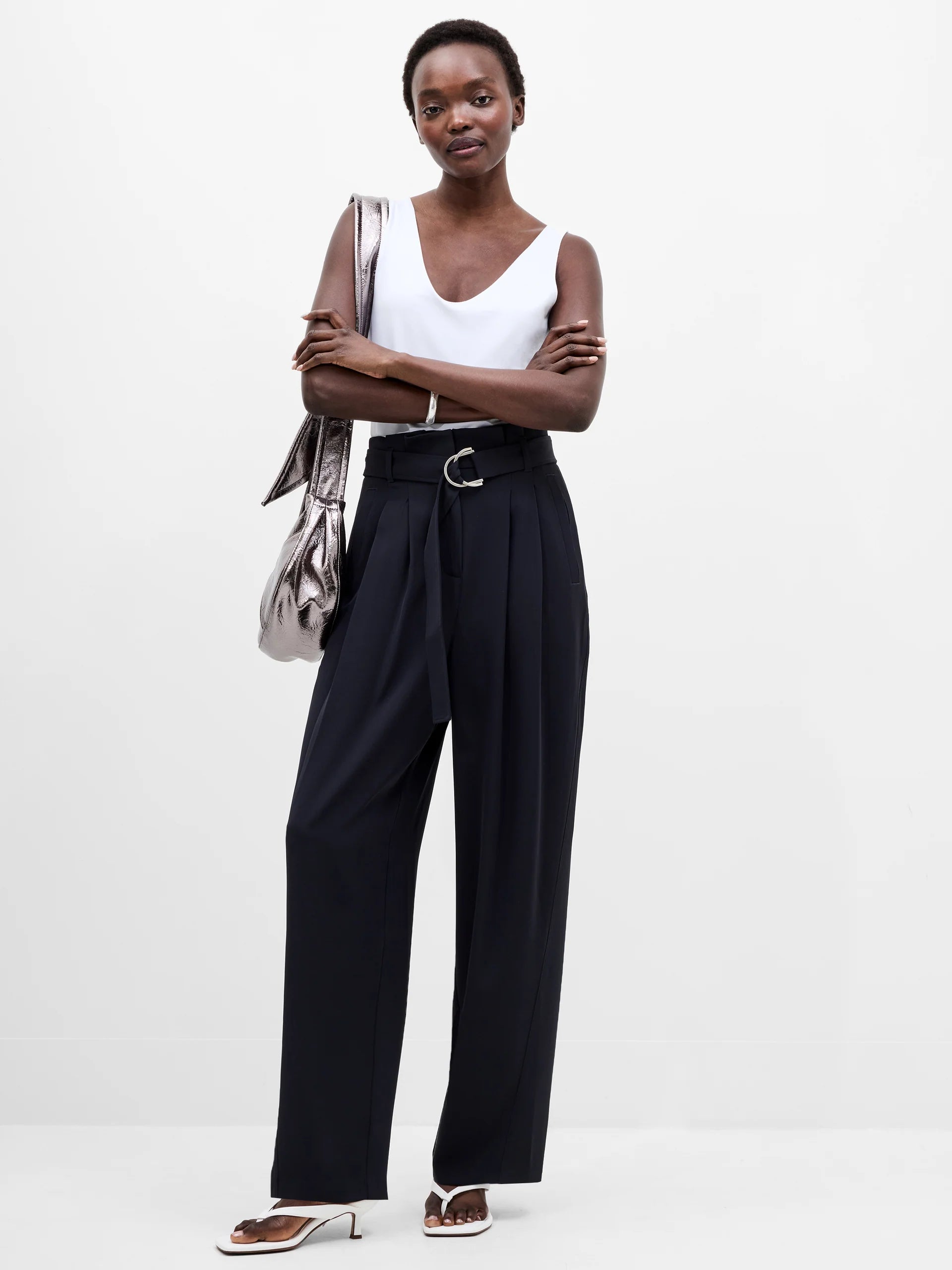 Vinnie Tailored D-Ring Belted Wide Leg Trousers