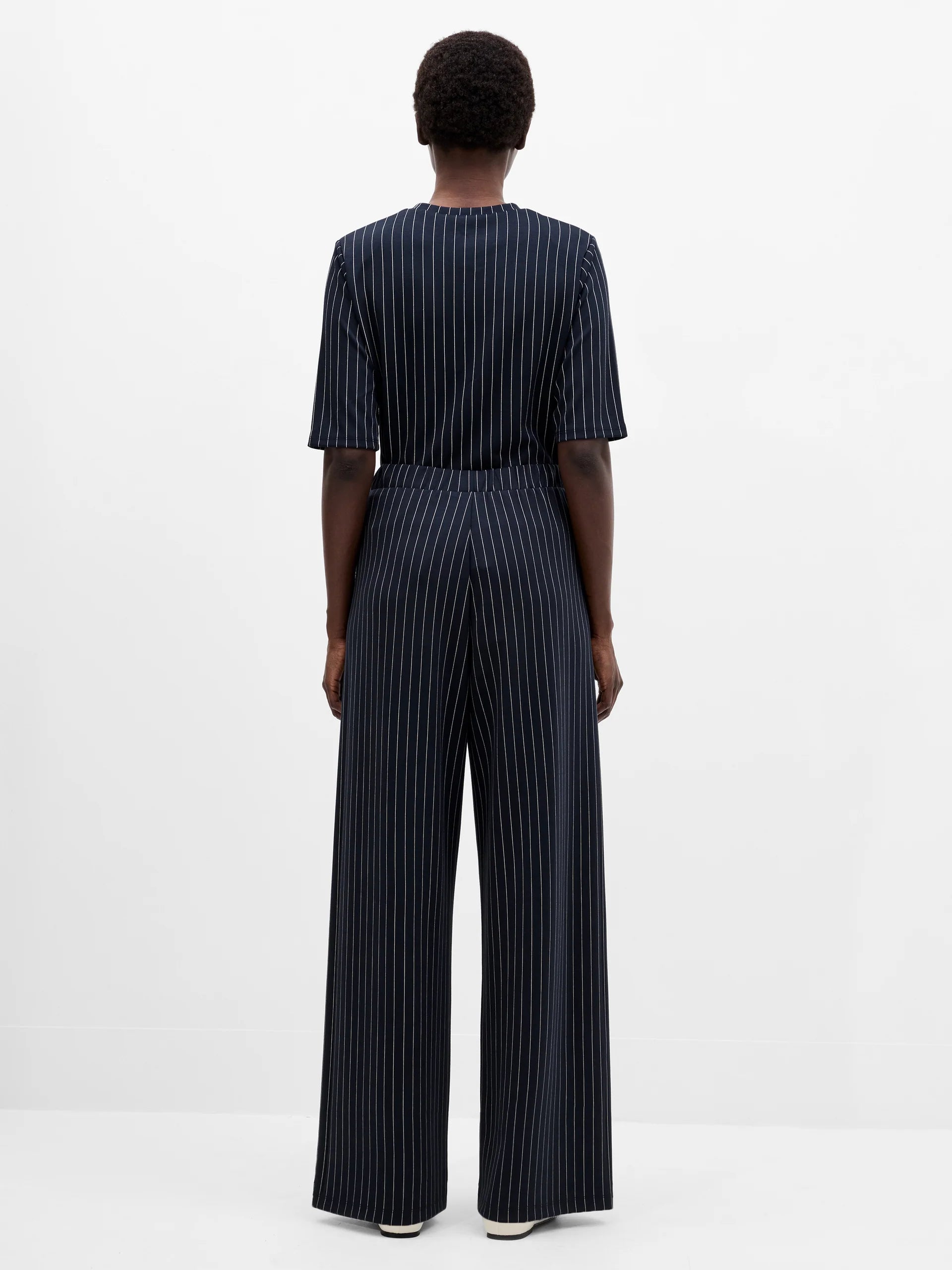 Regina Jersey Pinstripe Wide Leg Trousers
